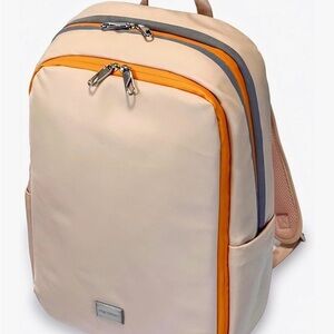 Lumos Laptop Backpack Luxury Backpack: Beige & Orange Trim for Men Women